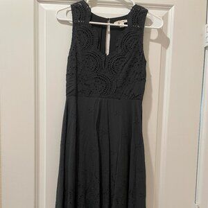 Black Flowy Dress with Scallop Laced Neckline